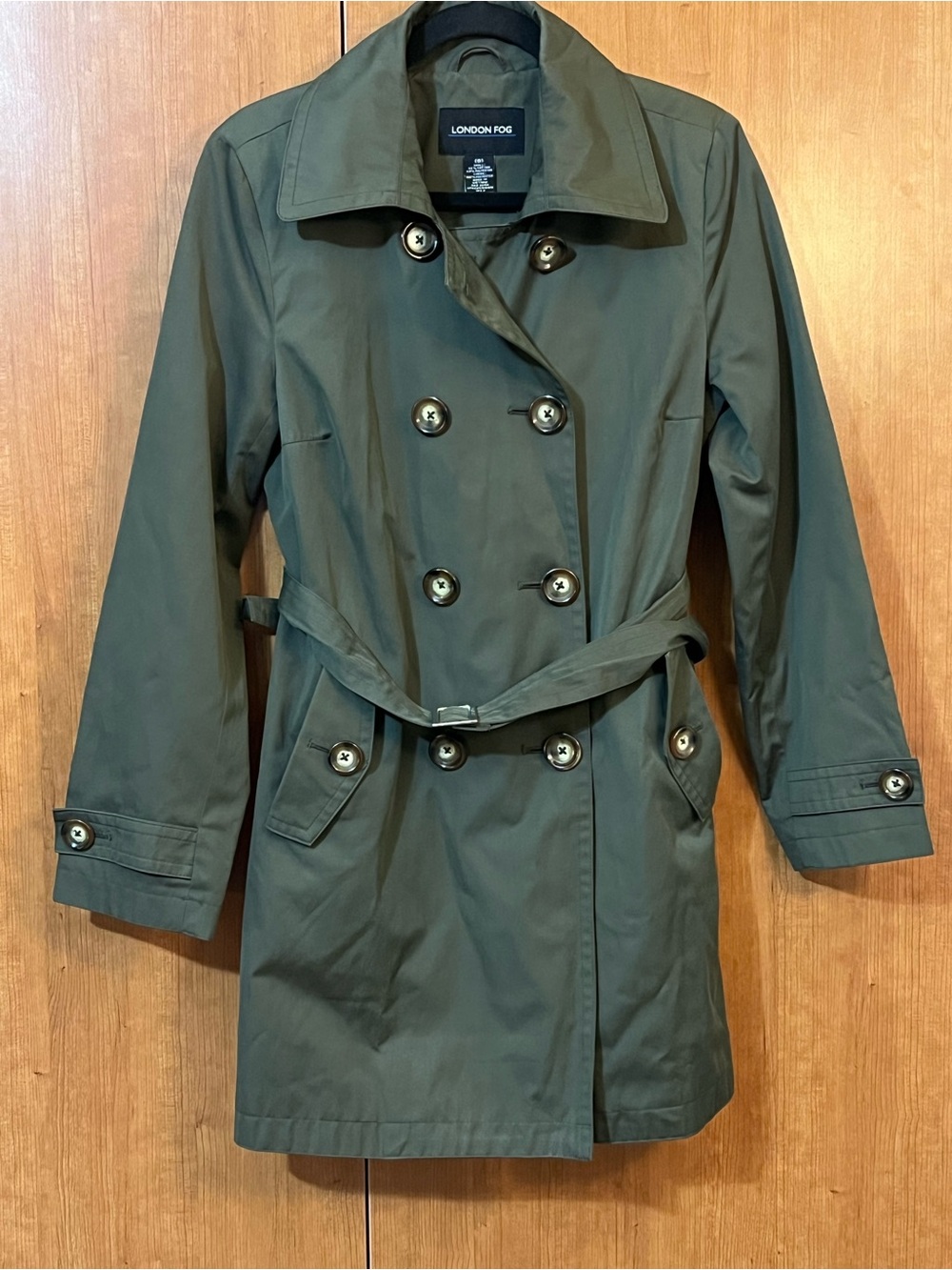 London Fog Women's Olive Double-Breasted Trench Coat Belted Size Small